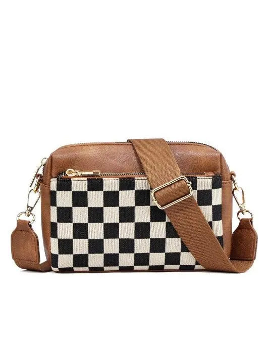 Aili's Corner City Snap Mixed Media Check Camera Crossbody Bag-Women's Accessories-Shop Z & Joxa