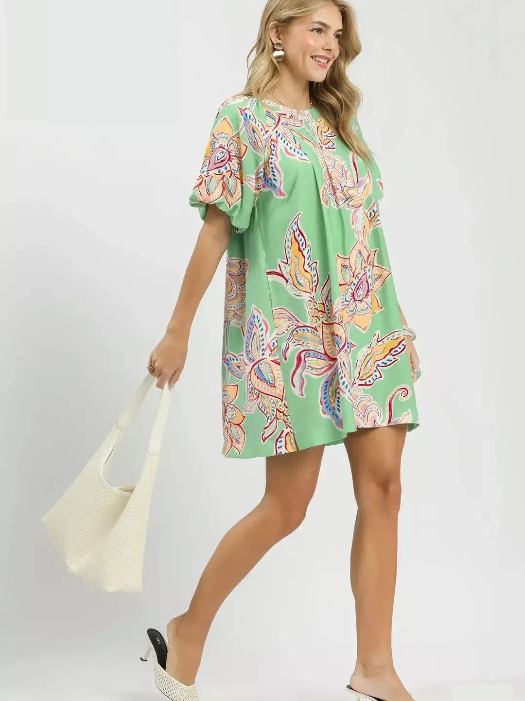 Umgee Fresh Bloom Boho Floral Print Mini Dress with Pockets-Shop Z & Joxa