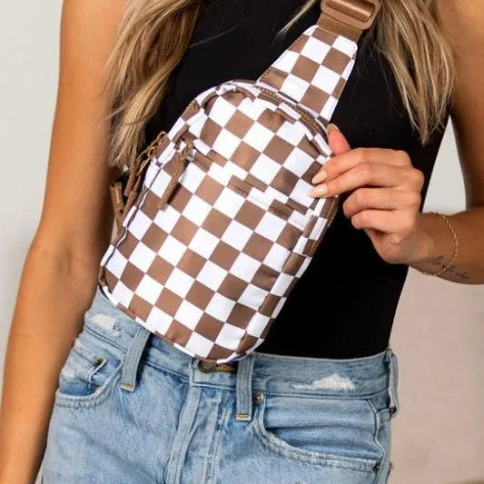 Aili's Corner Boardwalk Kenzie Checkered Backpack Sling Bag-Women's Accessories-Shop Z & Joxa