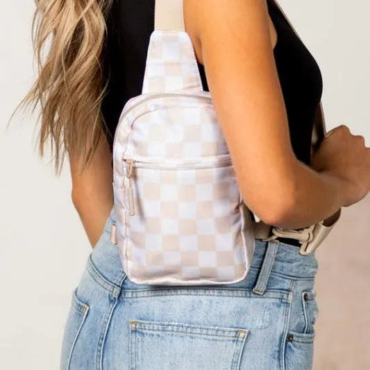 Aili's Corner Boardwalk Kenzie Checkered Backpack Sling Bag-Women's Accessories-Shop Z & Joxa