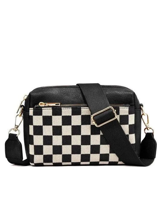 Aili's Corner City Snap Mixed Media Check Camera Crossbody Bag-Women's Accessories-Shop Z & Joxa
