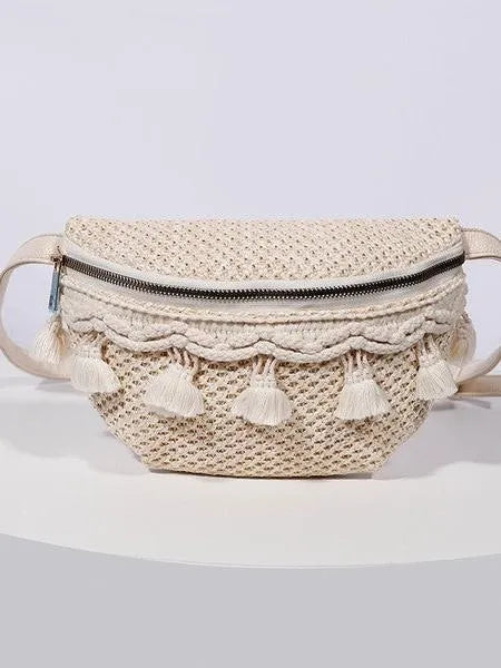 Aili’s Corner Esme Sun-Kissed Sand Crochet Tassel Sling Bag-Women's Accessories-Shop Z & Joxa