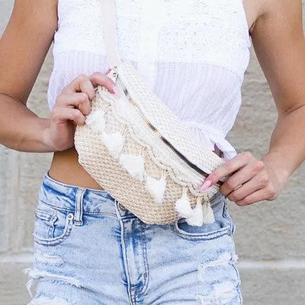 Aili’s Corner Esme Sun-Kissed Sand Crochet Tassel Sling Bag-Women's Accessories-Shop Z & Joxa