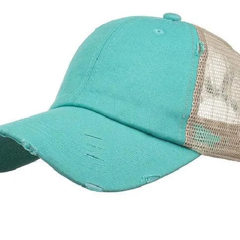 Aili's Corner Hot Mess Distressed Messy Bun Ball Hat-Women's Accessories-Shop Z & Joxa