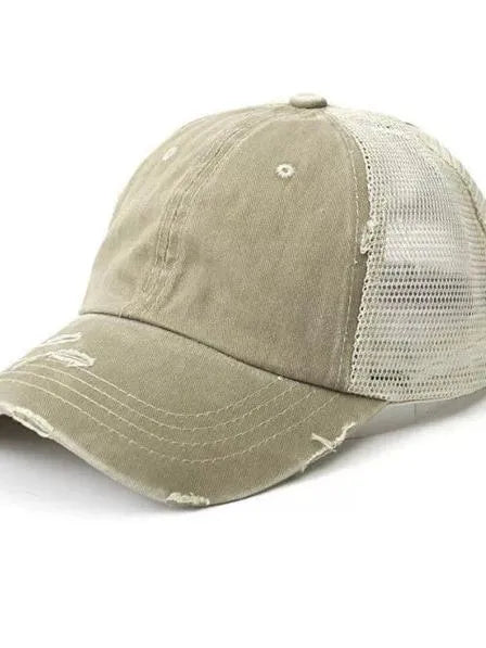 Aili's Corner Hot Mess Distressed Messy Bun Ball Hat-Women's Accessories-Shop Z & Joxa