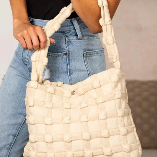 Aili's Corner Maya Luxe Basket Weave Puffer Tote-Women's Accessories-Shop Z & Joxa