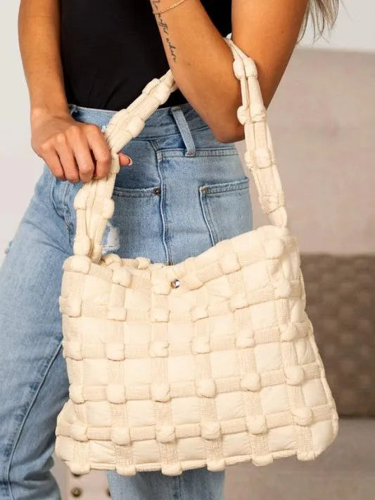 Aili's Corner Maya Luxe Basket Weave Puffer Tote-Women's Accessories-Shop Z & Joxa