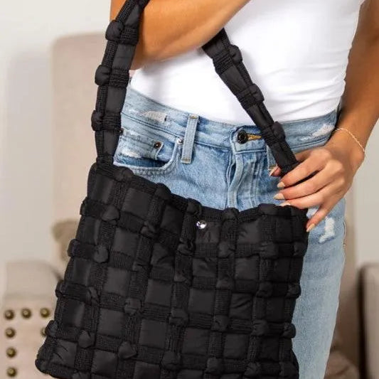 Aili's Corner Maya Luxe Basket Weave Puffer Tote-Women's Accessories-Shop Z & Joxa