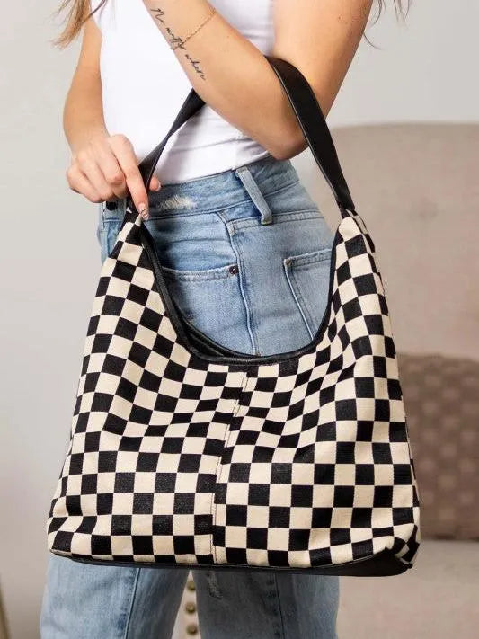 Aili's Corner Metro Check Mixed Media Hobo Bag-Women's Accessories-Shop Z & Joxa