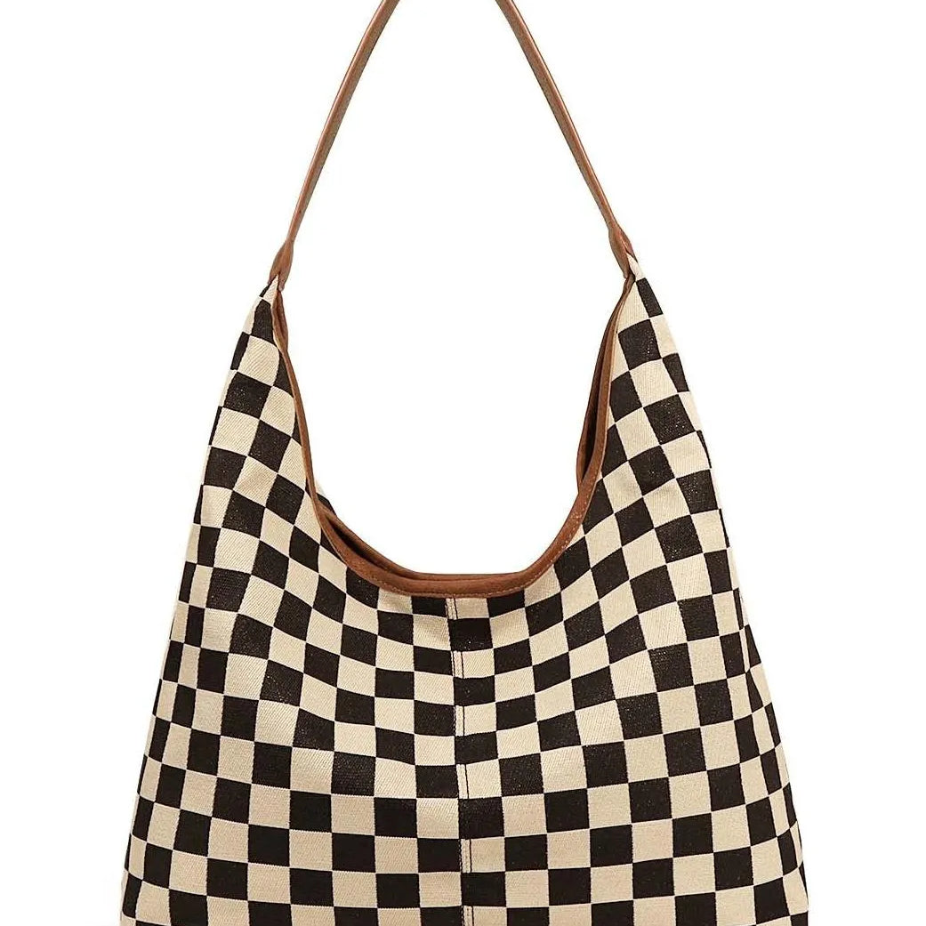 Aili's Corner Metro Check Mixed Media Hobo Bag-Women's Accessories-Shop Z & Joxa