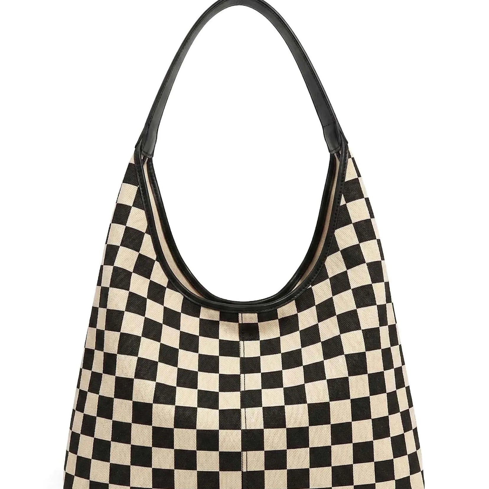 Aili's Corner Metro Check Mixed Media Hobo Bag-Women's Accessories-Shop Z & Joxa