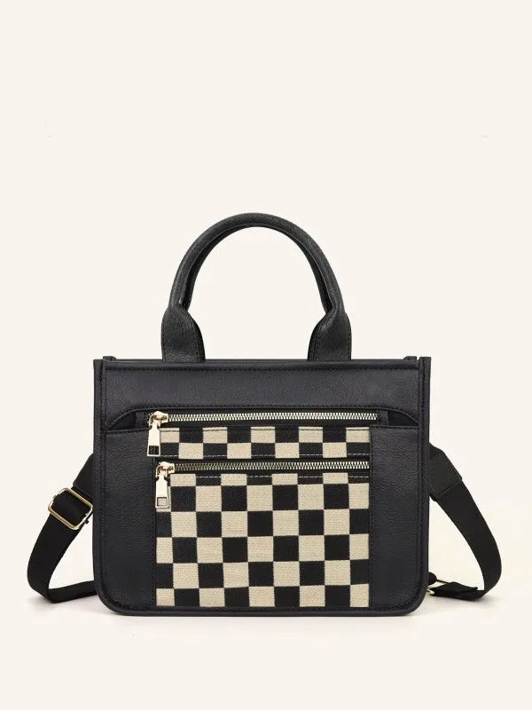 Aili's Corner Modern Mosaic Jordan Checkered Accent Tote-Women's Accessories-Shop Z & Joxa