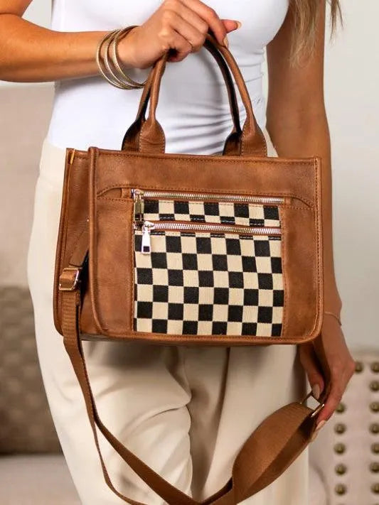 Aili's Corner Modern Mosaic Jordan Checkered Accent Tote-Women's Accessories-Shop Z & Joxa