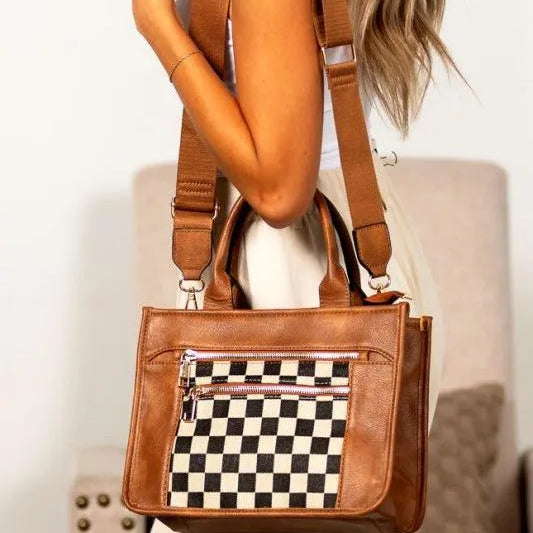 Aili's Corner Modern Mosaic Jordan Checkered Accent Tote-Women's Accessories-Shop Z & Joxa