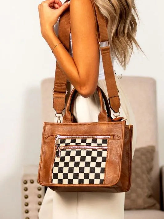 Aili's Corner Modern Mosaic Jordan Checkered Accent Tote-Women's Accessories-Shop Z & Joxa