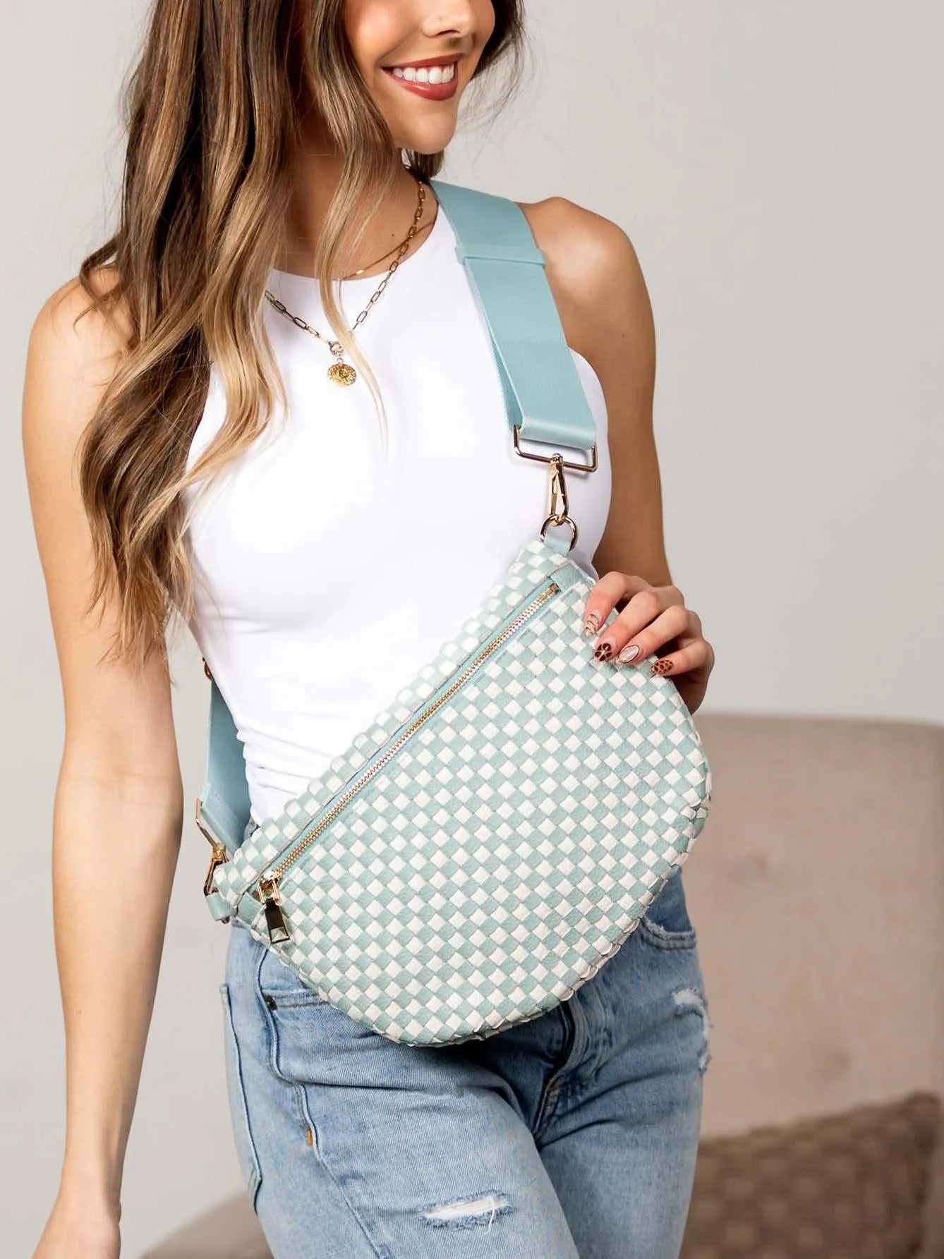 Aili's Corner On the Move Layla Woven Check Crossbody Bag-Women's Accessories-Shop Z & Joxa