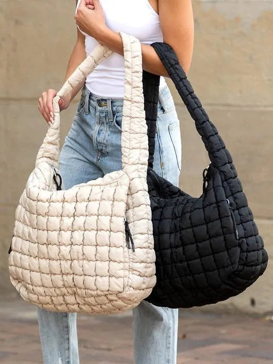 Aili’s Corner Taylor Marshmallow Mist Quilted Puffer Tote-Women's Accessories-Shop Z & Joxa