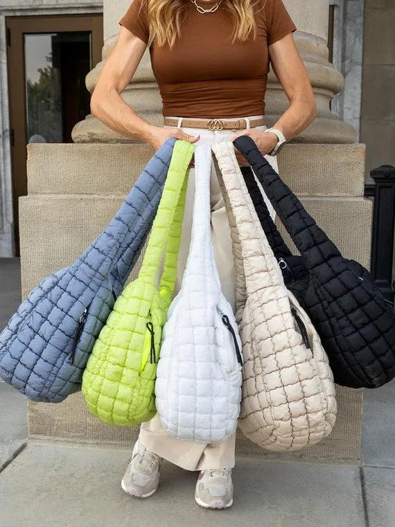 Aili’s Corner Taylor Marshmallow Mist Quilted Puffer Tote-Women's Accessories-Shop Z & Joxa