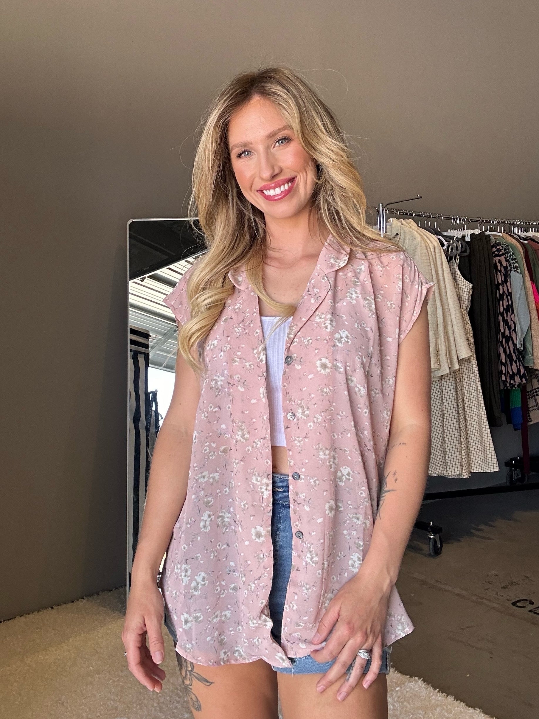 All About Flowers Sheer Floral Button Top-Women's Shirts & Tops-Shop Z & Joxa