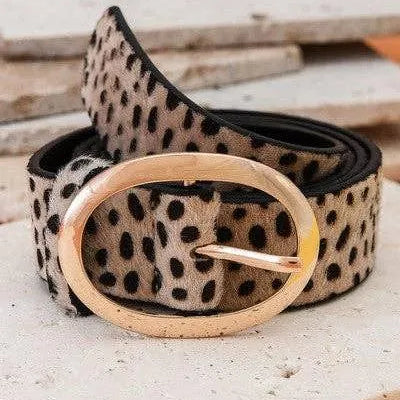 All Around Classic Fuzzy Cheetah Print Oval Buckle Belt-Women's Accessories-Shop Z & Joxa