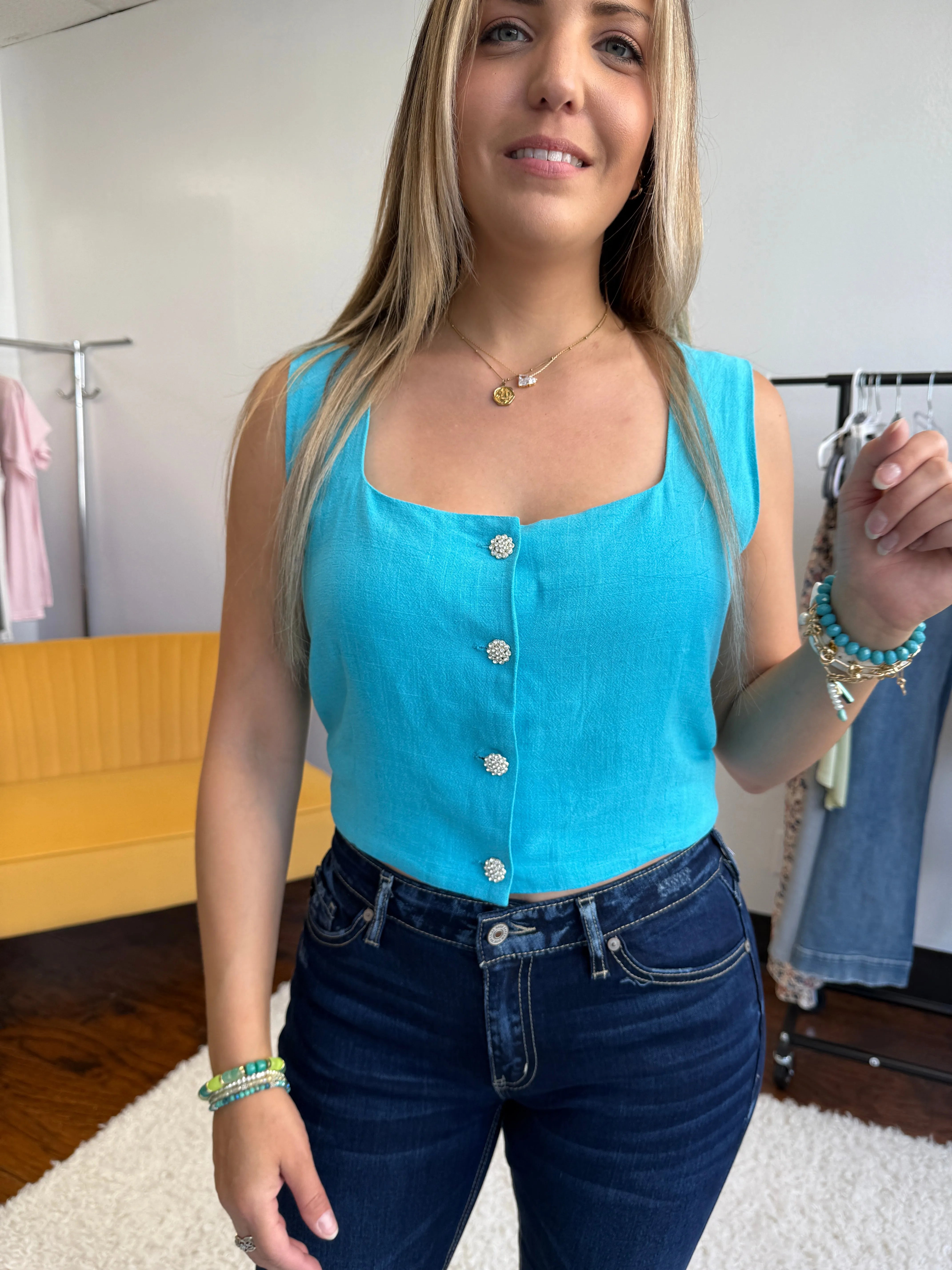 All Eyes on You Cropped Button Vest Top-Women's Shirts & Tops-Shop Z & Joxa