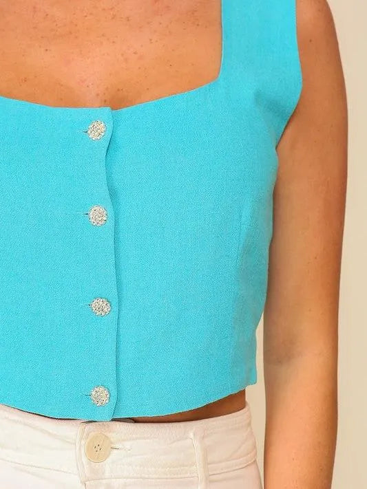 All Eyes on You Cropped Button Vest Top-Women's Shirts & Tops-Shop Z & Joxa
