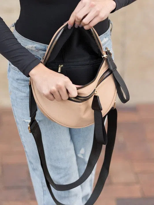 All or Nothing Double Zip Crescent Sling Bag-Women's Accessories-Shop Z & Joxa