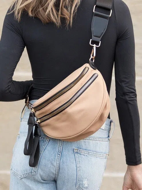 All or Nothing Double Zip Crescent Sling Bag-Women's Accessories-Shop Z & Joxa