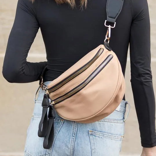All or Nothing Double Zip Crescent Sling Bag-Women's Accessories-Shop Z & Joxa