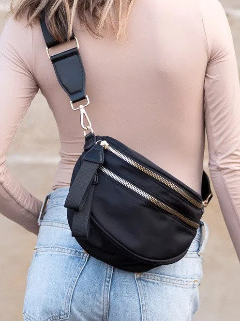 All or Nothing Double Zip Crescent Sling Bag-Women's Accessories-Shop Z & Joxa
