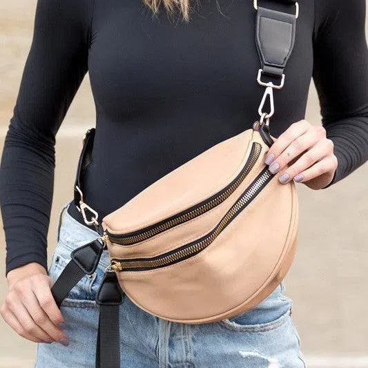 All or Nothing Double Zip Crescent Sling Bag-Women's Accessories-Shop Z & Joxa