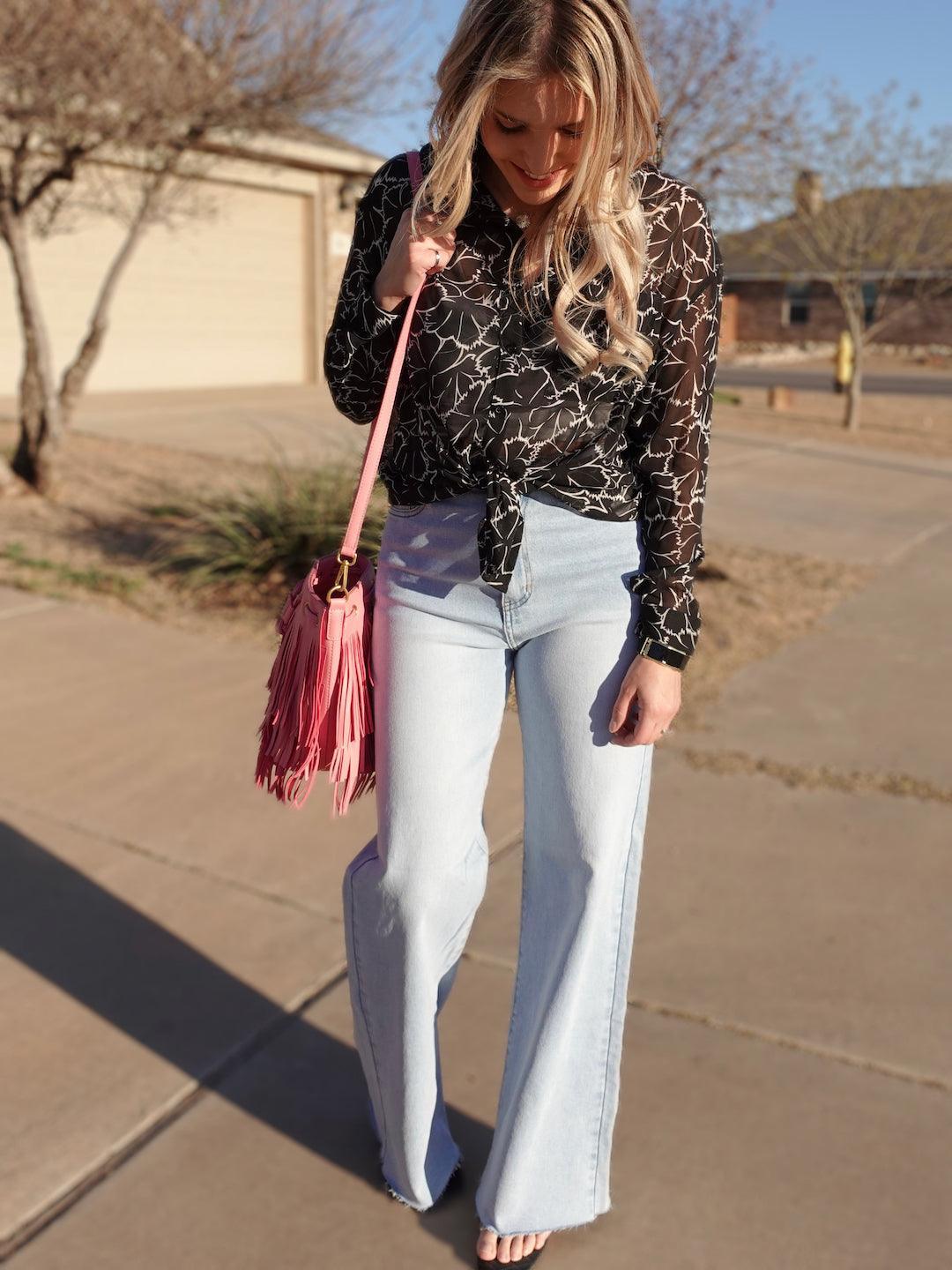 Aloha Semi Sheer Hawaiian Blouse in Black-Women's Shirts & Tops-Shop Z & Joxa