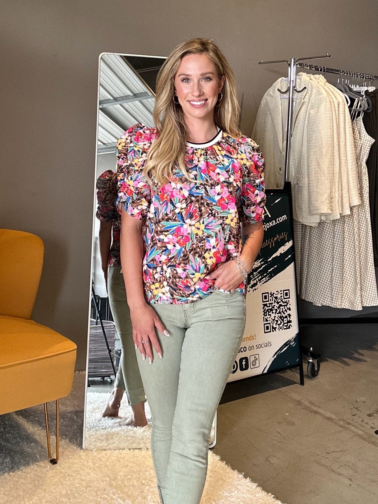 Amplify Your Inner Beauty Ruched Sleeve Floral Top-Women's Shirts & Tops-Shop Z & Joxa