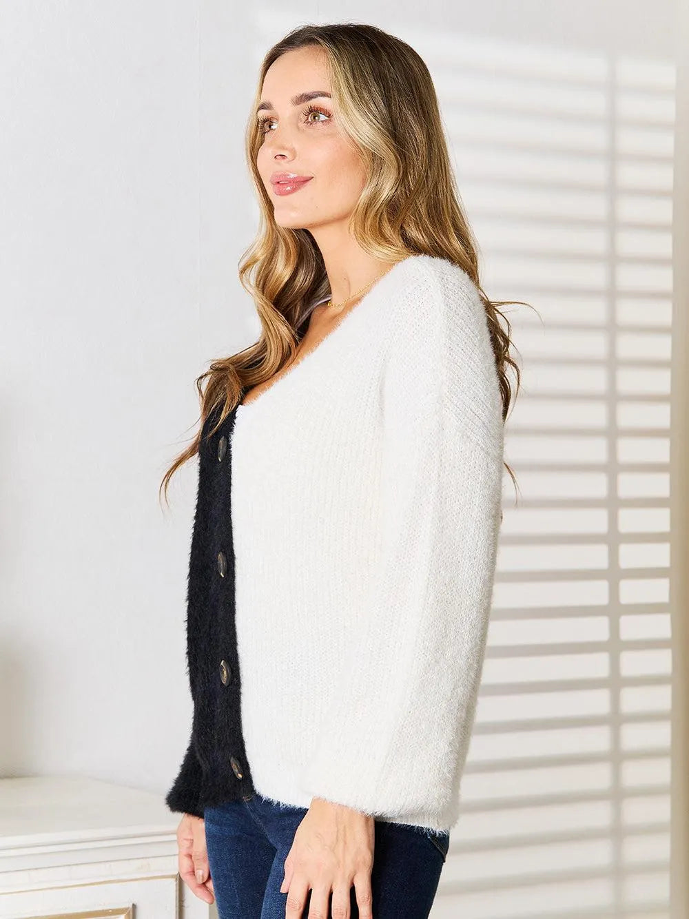 Angel Wings Contrast Crush Black & White Color Block Cardigan-Women's Shirts & Tops-Shop Z & Joxa