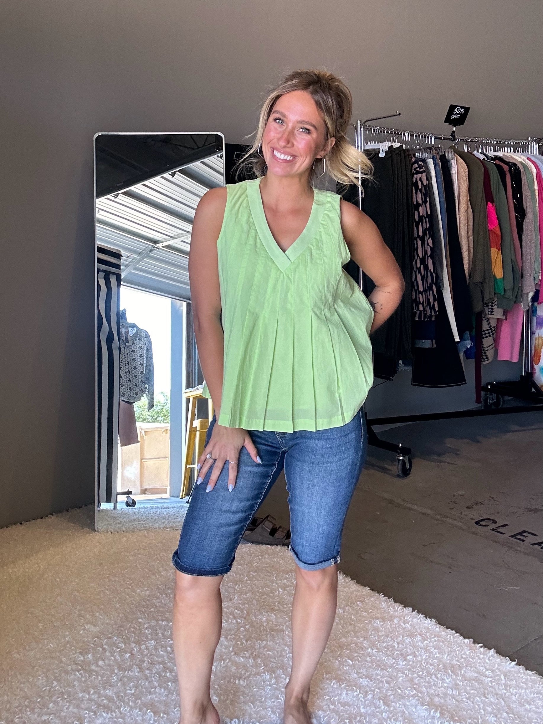 Apple of My Eye Pintuck Flared Babydoll Tank Top-Women's Shirts & Tops-Shop Z & Joxa