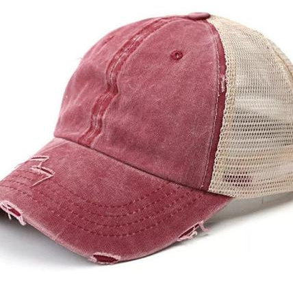 Aili's Corner Hot Mess Distressed Messy Bun Ball Hat
