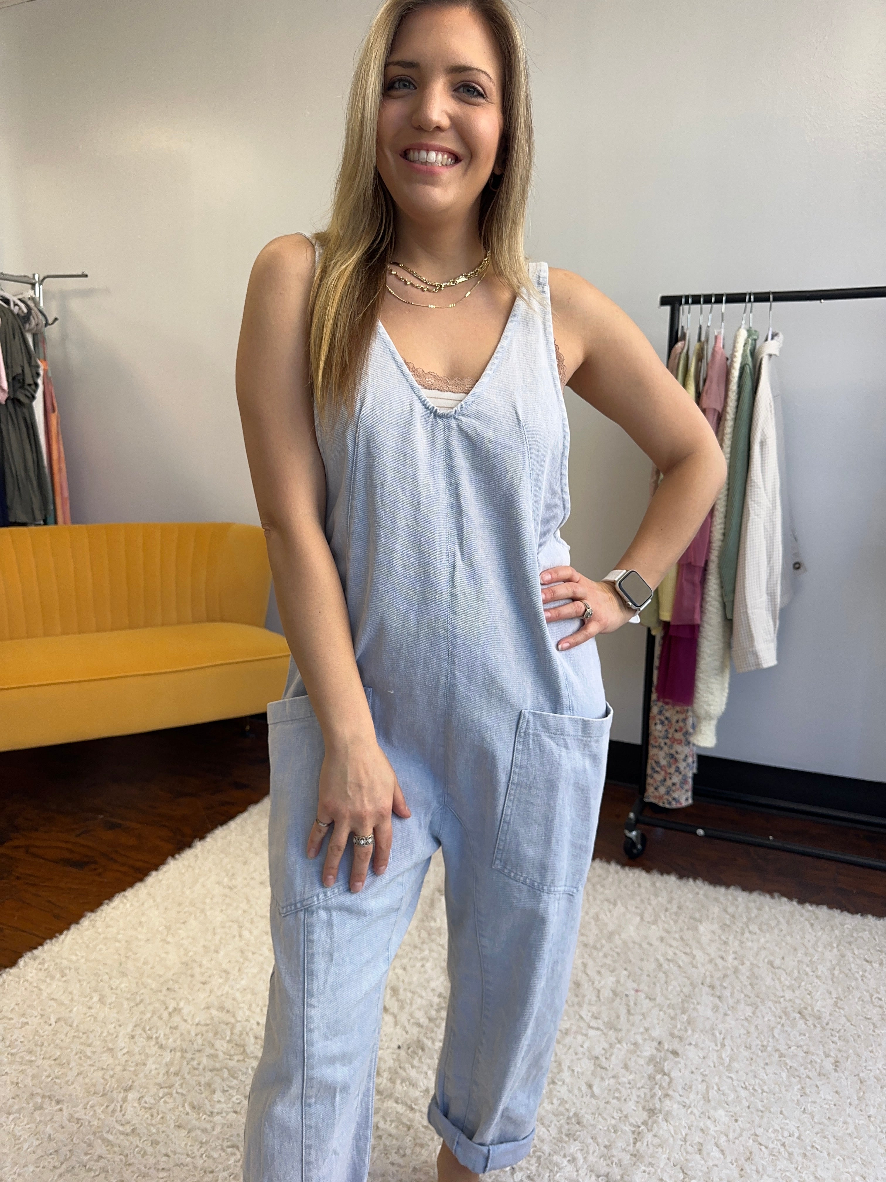 Be Yourself Mineral Wash Slouchy Harem Jumpsuit-Women's Jumpsuits-Shop Z & Joxa