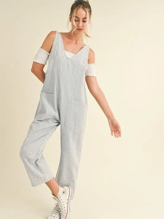 Be Yourself Mineral Wash Slouchy Harem Jumpsuit-Women's Jumpsuits-Shop Z & Joxa