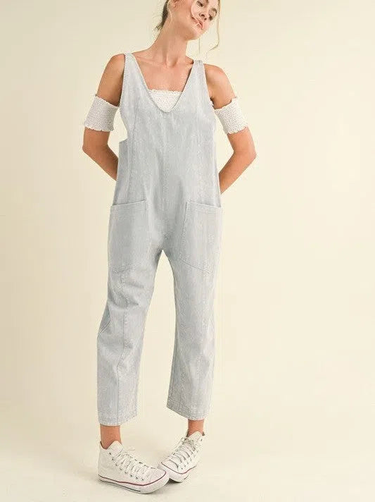 Be Yourself Mineral Wash Slouchy Harem Jumpsuit-Women's Jumpsuits-Shop Z & Joxa