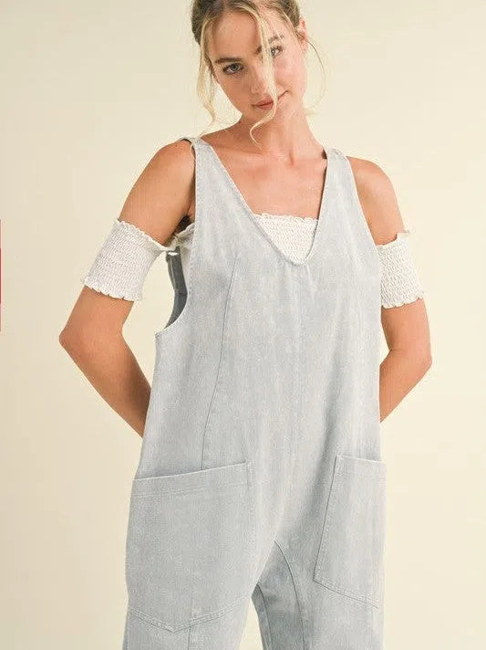 Be Yourself Mineral Wash Slouchy Harem Jumpsuit-Women's Jumpsuits-Shop Z & Joxa