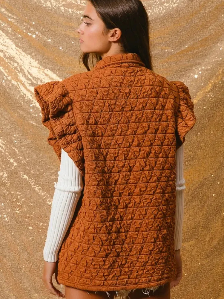 BiBi Amber Aura Quilted Ruffle Sleeveless Vest-Women's Outerwear-Shop Z & Joxa