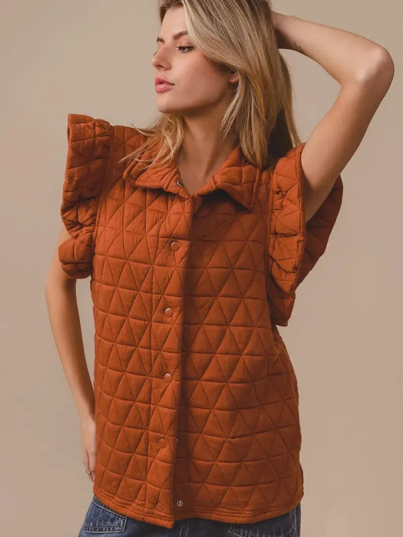 BiBi Amber Aura Quilted Ruffle Sleeveless Vest-Women's Outerwear-Shop Z & Joxa