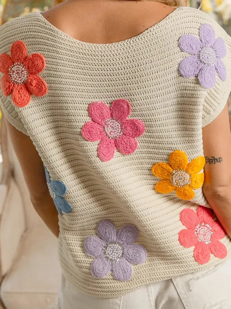 BiBi Boho Bloom Crochet Flower Jeweled Vest Top-Women's Shirts & Tops-Shop Z & Joxa