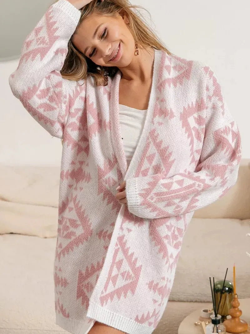 BiBi Boho Breeze Aztec Pattern Open Front Cardigan-Women's Shirts & Tops-Shop Z & Joxa