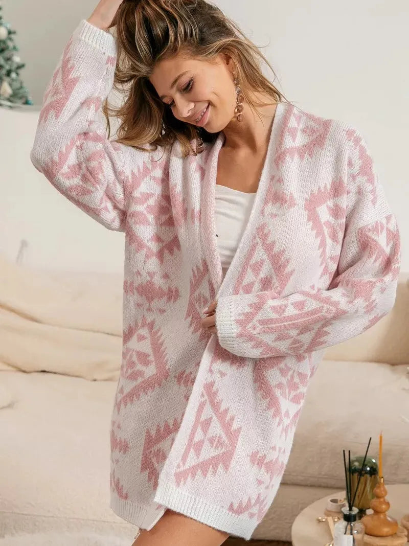 BiBi Boho Breeze Aztec Pattern Open Front Cardigan-Women's Shirts & Tops-Shop Z & Joxa