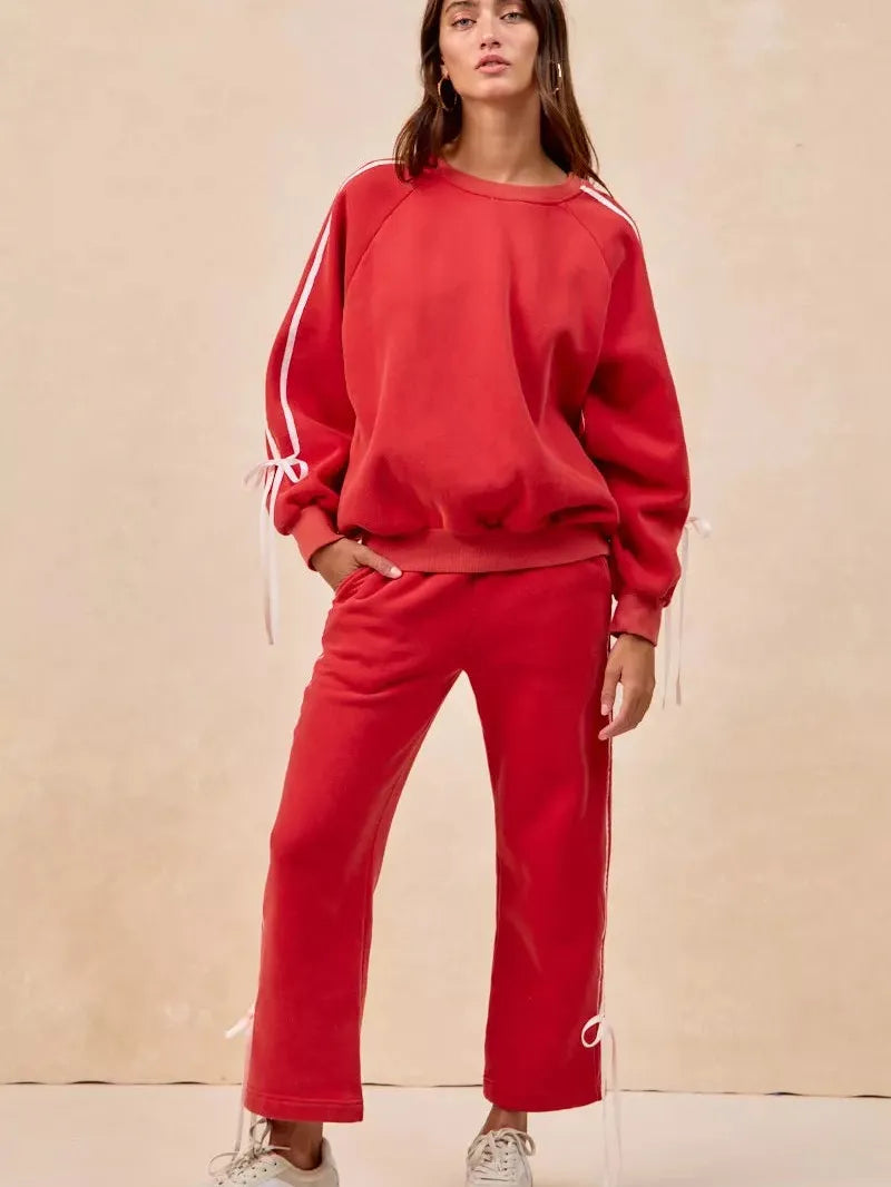 BiBi Bowside Beauty Side Lined Bow Fleece Sweatpants-Women's Pants-Shop Z & Joxa