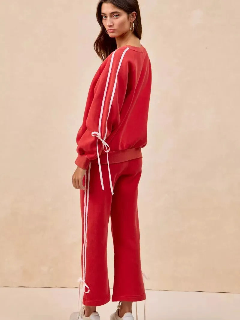 BiBi Bowside Beauty Side Lined Bow Sleeves Fleece Sweatshirt-Women's Shirts & Tops-Shop Z & Joxa