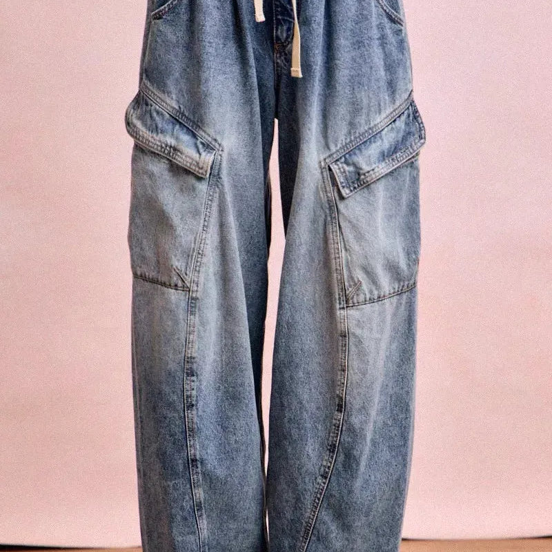 BiBi Cargo Cutie Baggy Barrel Jeans With Cargo Pockets-Women's Pants-Shop Z & Joxa