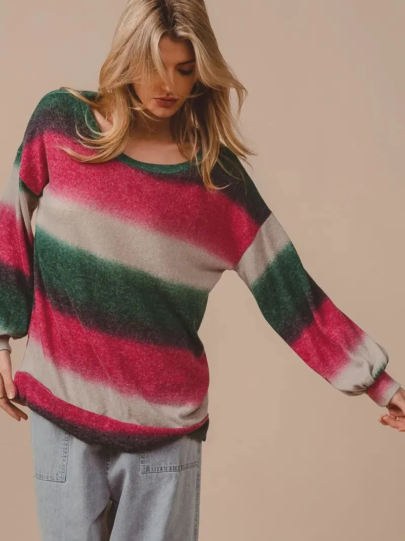 BiBi Color Rush Striped Gradation Print Knit Top-Women's Shirts & Tops-Shop Z & Joxa