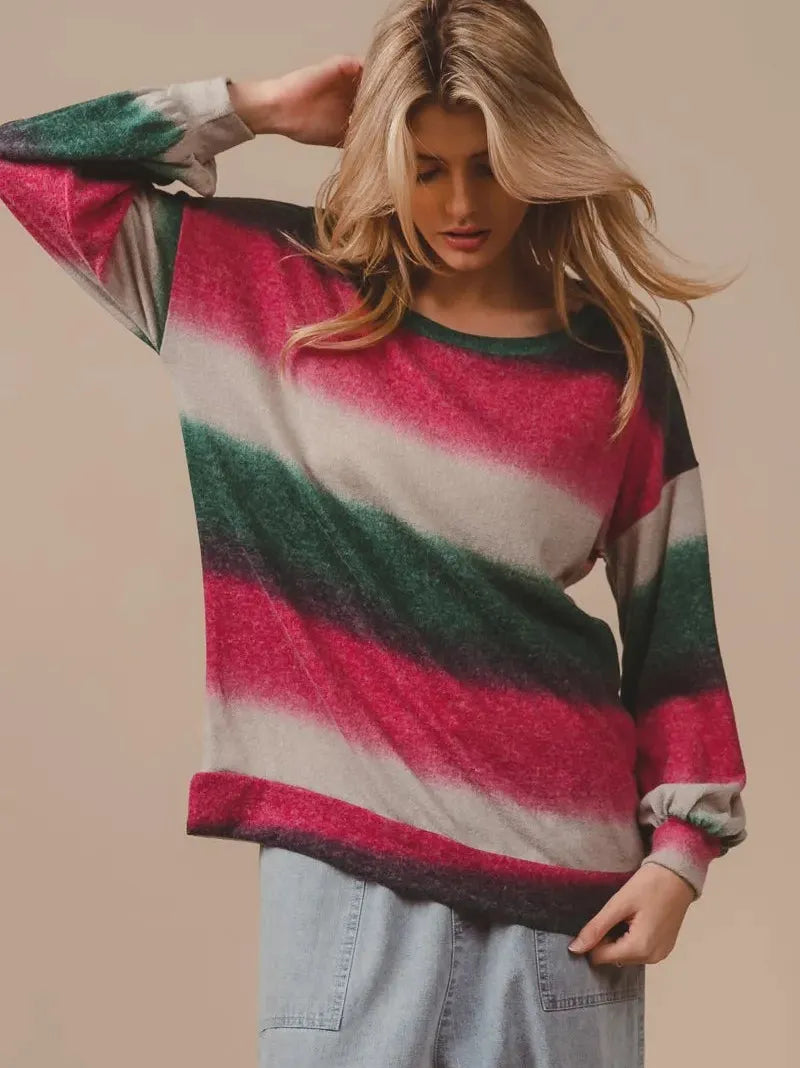 BiBi Color Rush Striped Gradation Print Knit Top-Women's Shirts & Tops-Shop Z & Joxa